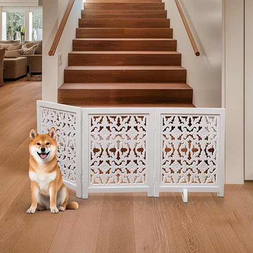 Freestanding Pet Gate for Dogs, Foldable Wooden Dog Gate for House, Indoor Dog - Image 4