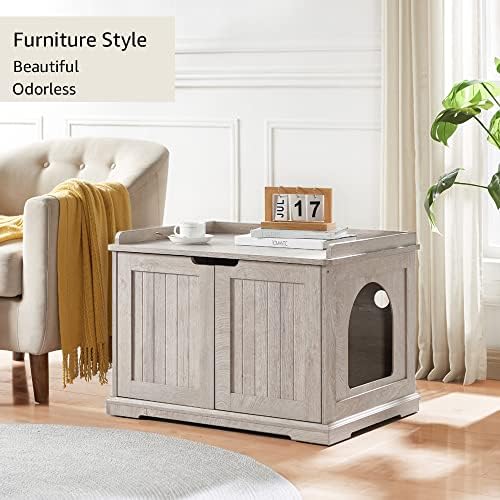 unipaws Cat Litter Box Enclosure Furniture, Hidden Litter Box Cover - Image 3