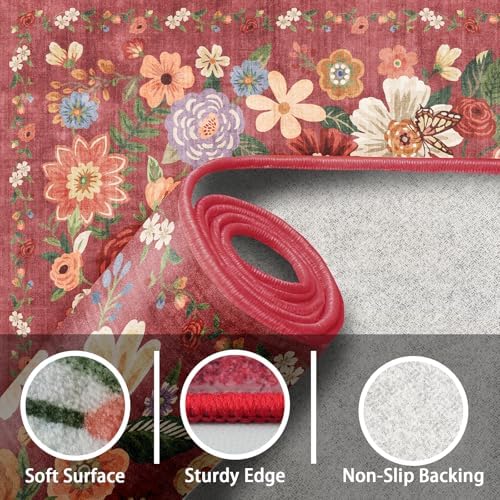 Red Floral Hallway Runner Rug 2x8 - Image 4