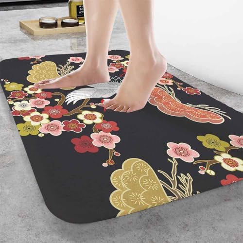 Japanese Crane Bath Mats for Bathroom Asian Oriental Heron Bird Floral Branch - Image 2