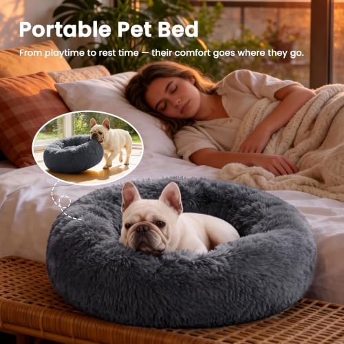 Love's cabin Calming Cat Bed for Indoor Cats, Anti-Anxiety Donut Round Dog Bed - Image 4
