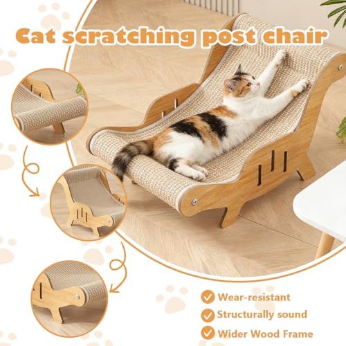 Cat Recliner Scraper Board, Cat Scratching Chair, Wooden Sisal Adjustable Cozy - Image 5