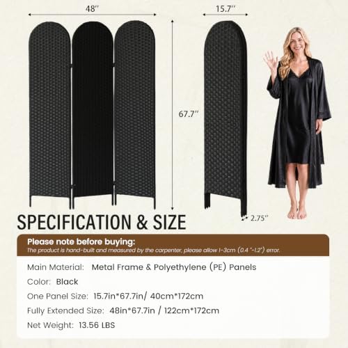 3 Panel PE Rattan Room Divider, Privacy Screen - Image 4