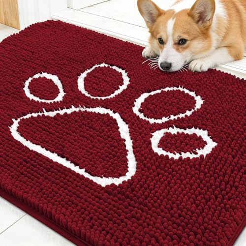 OLANLY Dog Door Mat for Muddy Paws 30x20, Paw Print Design Chenille Mud Mat by OLANLY