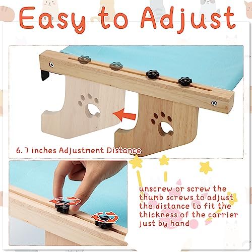 Pinkunn 2 Set Cat Window Sill Perch Adjustable Wood Small Cat Window Hammock - Image 3