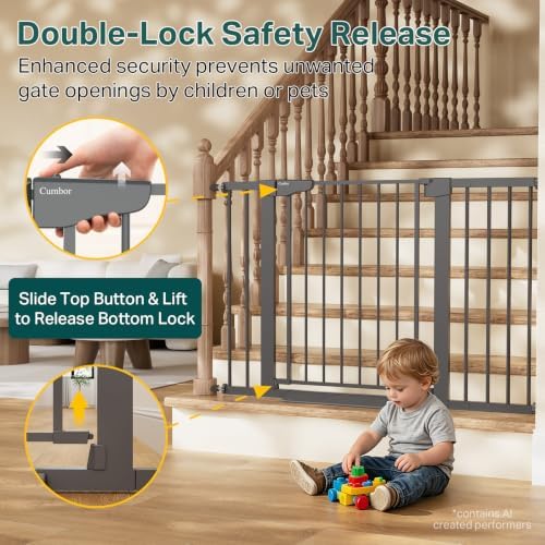 Cumbor 30-48 in Baby Gate for Stairs, Auto Close Dog Gate Indoor Cool Gray - Image 3