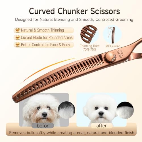 7'' Curved Chunker Dog Grooming Scisscors Matte Bronze - Image 4
