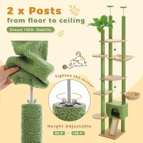 PEQULTI Floor to Ceiling Cat Tree, Height Adjustable 90.5-100.4'' - Image 4