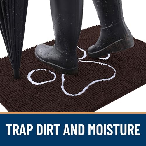 OLANLY Dog Door Mat for Muddy Paws 59x20, Paw Print Design Chenille Mud Mat - Image 2