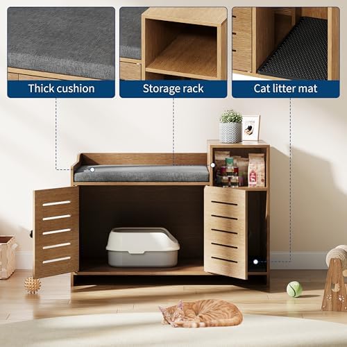 Jojoka Tall Cat Litter Box Enclosure, 33.8" Wood Hidden Litter Box Cabinet - Image 5