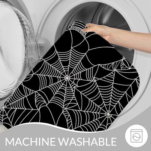 Halloween Spider Web Bath Rugs for Bathroom Black and White Durable Flannel - Image 7