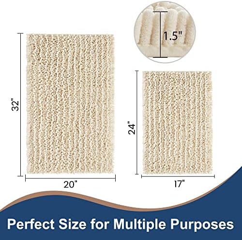 Luxury Chenille Cream Bathroom Rugs Sets 2 Piece, Thickened Hot Melt Rubber - Image 6