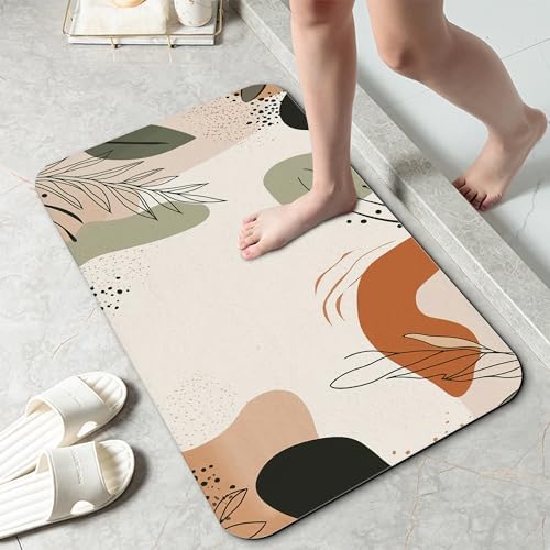 Abstract Boho Lines Leaf Fast Drying Absorbent Bathroom Mat, Non-Slip Rubber by Unknown