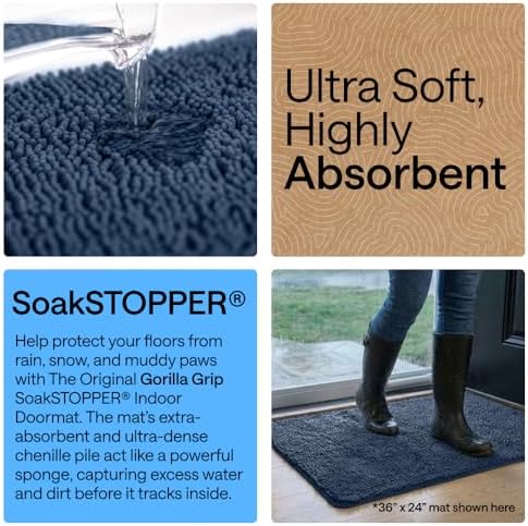 GORILLA GRIP SoakSTOPPER Dog Door Mat, Machine Wash and Dry, 36x24 Navy - Image 4