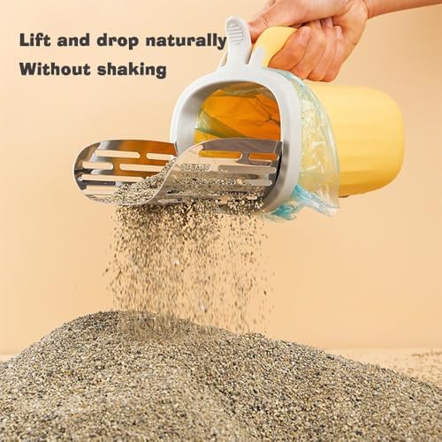 Cat Litter Scooper with Holder, Cat Litter Metal Shovel with Plastic Waste Can - Image 2