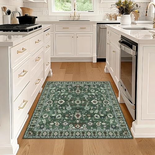 Square 4x4 Rug Soft Non Slip Machine Washable Indoor Carpet Green - Image 5