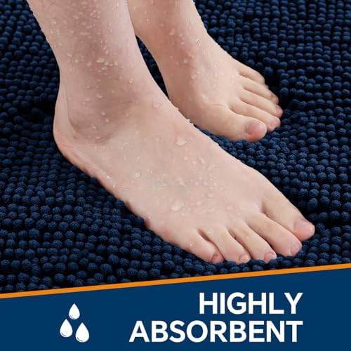 Chenille Bathroom Rug 20"x32" Navy Blue, Non-Slip Plush Bath Mat - Image 4