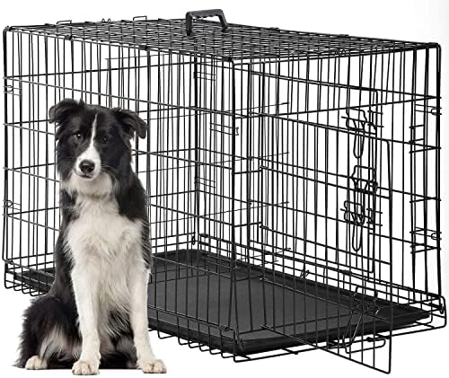 FDW | 48" Foldable Metal Dog Crate | Black | Cage by FDW