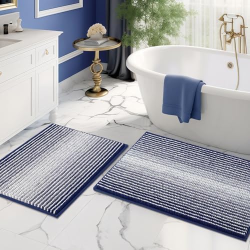 BSICPRO Bathroom Rugs Sets 2 Piece, Non Slip Striped Bath Mats by BSICPRO