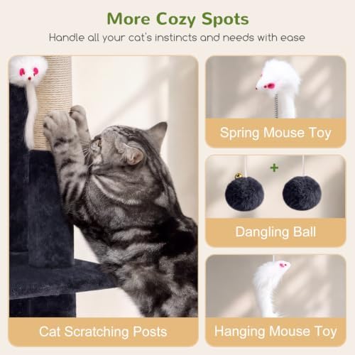 Globlazer Cat Tree Tower for Indoor Cats Large Adult, Dark Grey - Image 6