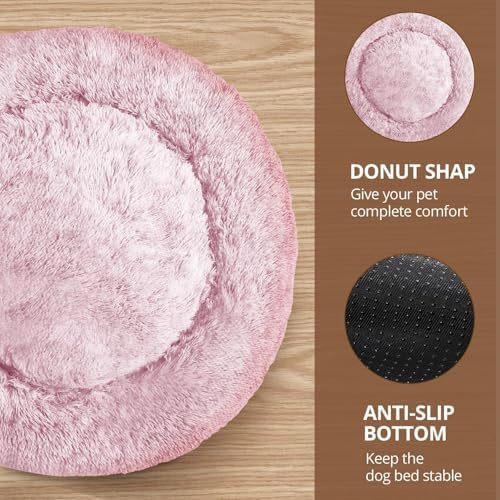 JOLLYVOGUE Calming Small Pink Dog & Cat Bed - Image 3