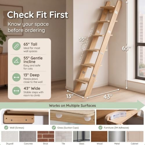65" Tall 6-Level Cat Ladder for Window & wall | Fits Cats up to 20 lbs |Senior - Image 4