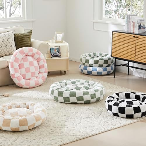 Ohocut Checkered Cat Dog Bed, Cute Black White Retro Style Aesthetic Round - Image 7