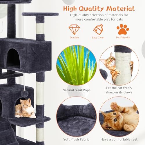 54 Inch Cat Tree Tower with Sisal Scratching Posts - Image 5