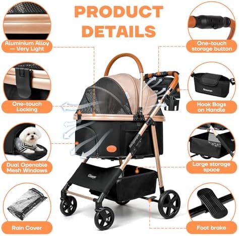 Dog Cat Stroller for Small/Medium Pets, 50 lbs, 3-in-1 Pet Stroller - Image 3