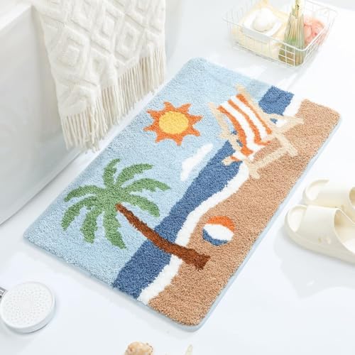 Cute Ocean Bath Rug Super Absorbent Non Slip Modern Bathroom Mat Machine by Loismood