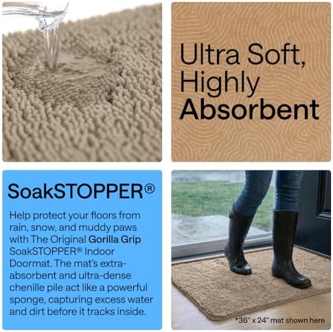 GORILLA GRIP SoakSTOPPER Dog Door Mat, Machine Wash and Dry, 48x30 Beige - Image 4