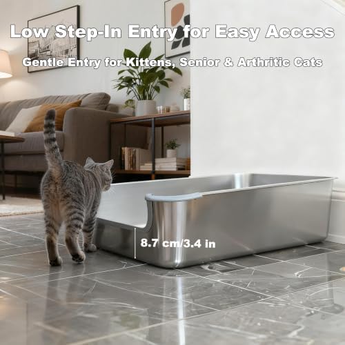 Low Entry Stainless Steel Cat Litter Box, Extra Large Open Top Litter Box - Image 3
