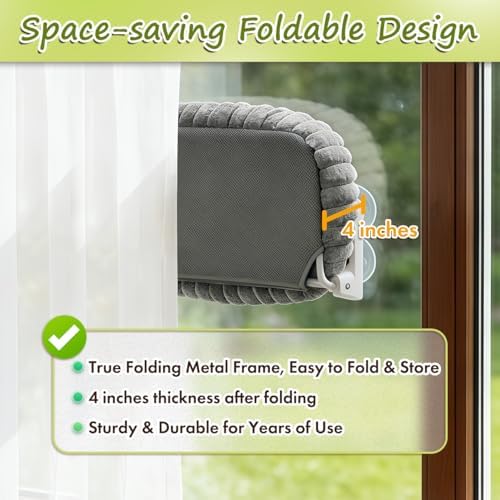 Zoratoo 2PC Cloud-Cuddle Cat Window Perch, Foldable Cat Hammock, L Grey - Image 3