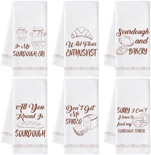 Sourdough Kitchen Hand Towels, 6 Pack Funny Polyester Dishcloth Set by GROBRO7