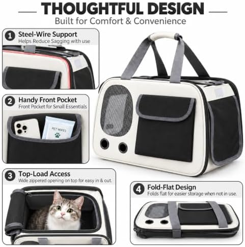 Soft-Sided Cat Carrier, 17.7“×10.2”×11“ Foldable Portable Pet Travel Bag - Image 4