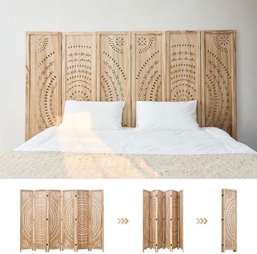 66.9Inch Folding Room Divider, 6 Panels Wood Carved Privacy Screens, Free - Image 3