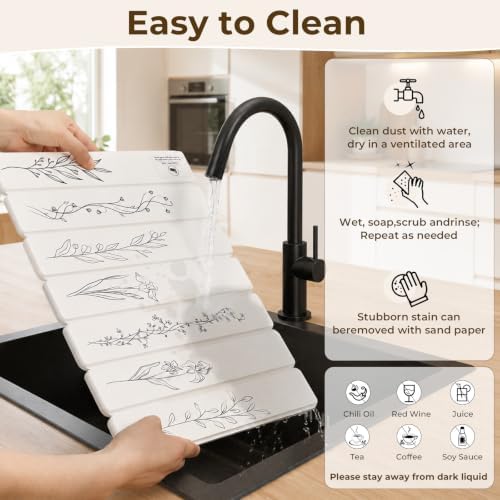 LOKHOM Stone Dish Drying Mat, 15.3"x23.6" Diatomaceous Earth Mat Plants - Image 5