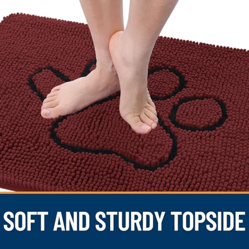 OLANLY Dog Door Mat for Muddy Paws 30x20, Paw Print Design Chenille Mud Mat - Image 4