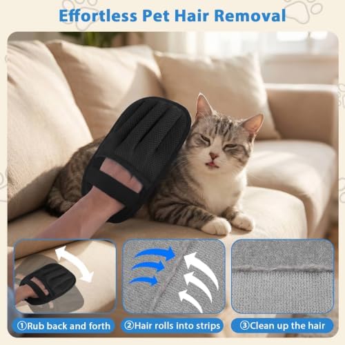 SUETT Pet Hair Removal Gloves, Reusable Five-Finger Grooming Gloves - Image 3