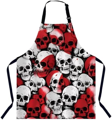 Skull and Blood Pattern Apron Adjustable Neck Bib Apron by Unknown