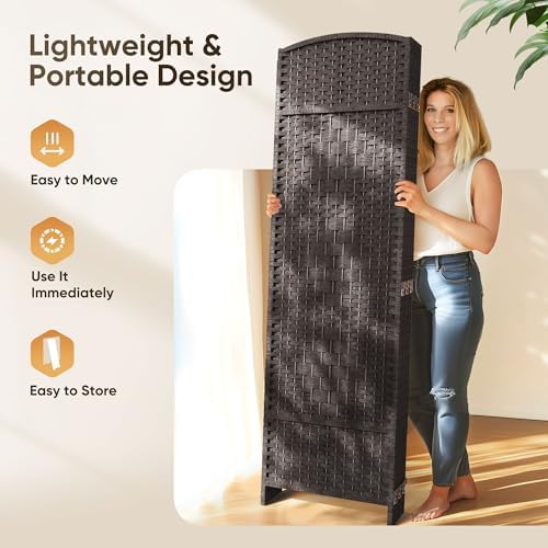 JOSTYLE Rattan Room Divider, 6-Panel Folding Privacy Screen 6ft. Extra Wide - Image 5