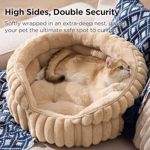 Bedsure ComfyFleece® Washable Cute Cat Bed, Soft Round Kitten Bed - Image 3