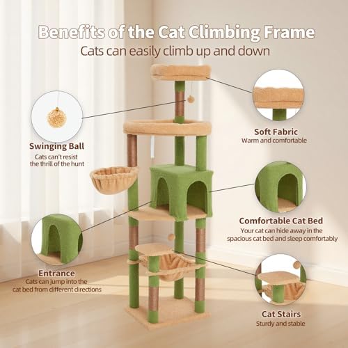 67-Inch Cat Tree with Bed, Observation Deck, Plush Platform & Toy Ball - Image 3
