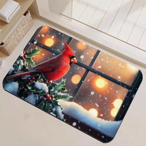 Winter Red Cardinal Bird Bathroom Rugs Thin Bath Mat Non Slip Washable by NSMNSM