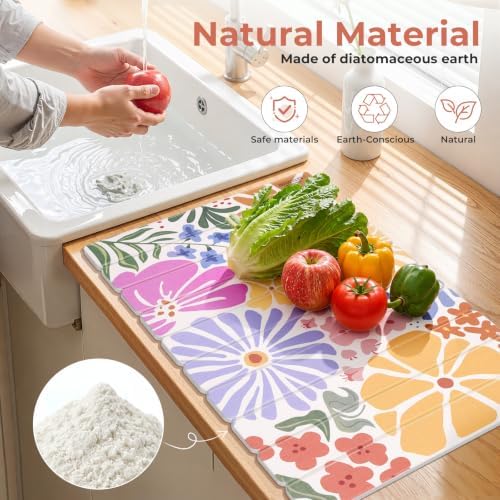 LOKHOM Stone Dish Drying Mat, 11.8"x15.7" Diatomaceous Earth Mat Colorful - Image 3