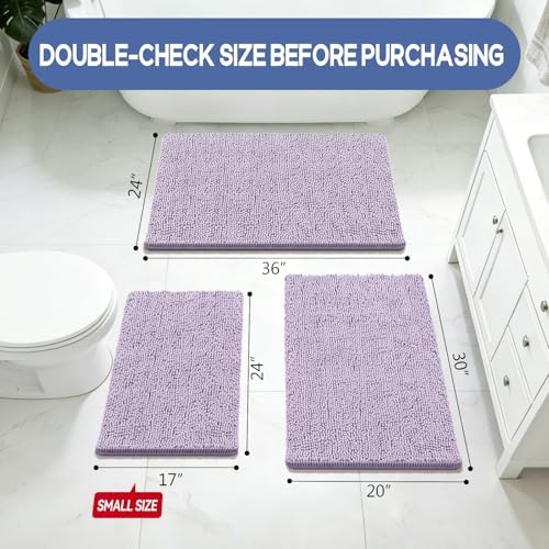 Bcoimo Bath Rug Mat, Chenille Extra Soft Lavender Bathroom Floor Shower Mats - Image 2