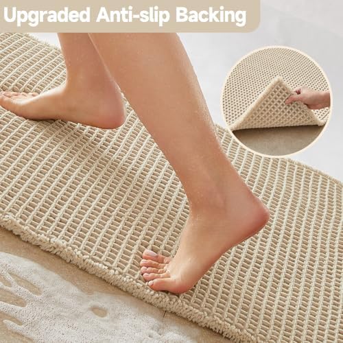 TYUU Waffle Runner Rug Bathroom, Long Boho Bath Mat, 72x24 Pale Beige - Image 4