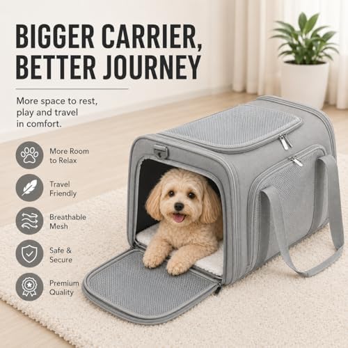 Large Pet Carrier for Cats and Small Dogs, Soft-Sided Travel Carrier - Image 2