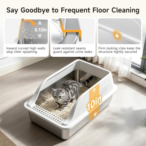 High-Sided Stainless Steel XL Cat Litter Box - Image 2