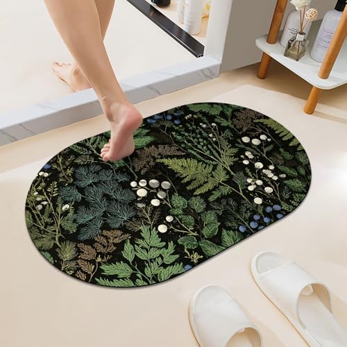 Green Ferns Botanical Super Absorbent Quick-Drying Bathroom Mat Rug, Rubber by ZHUZHISHAN